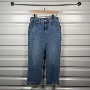 J.Crew 96 Kick Out High Rise Slim Demi Boot Raw Hem Jeans Blue 27 RE-96-IDG